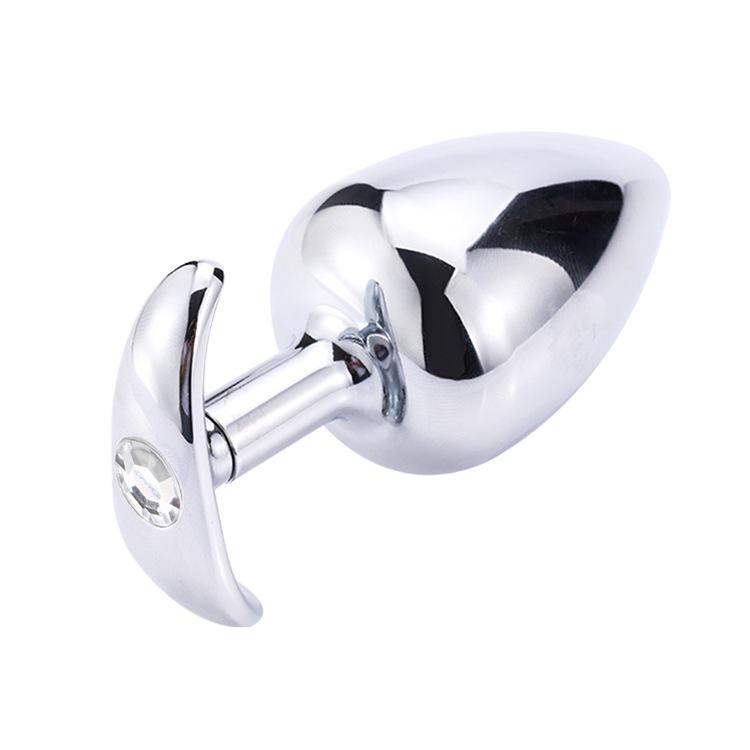 Metal G-Spot Butt Plug with Diamond Accents for Self-Pleasure