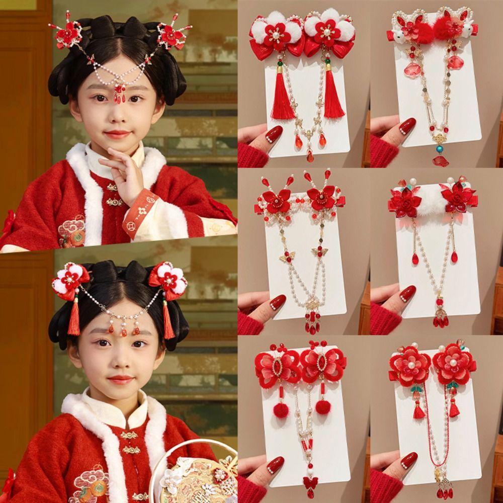 Princess Chinese Style Red Barrettes Hanfu Headwear Ancient Style Hair Clip  Kids