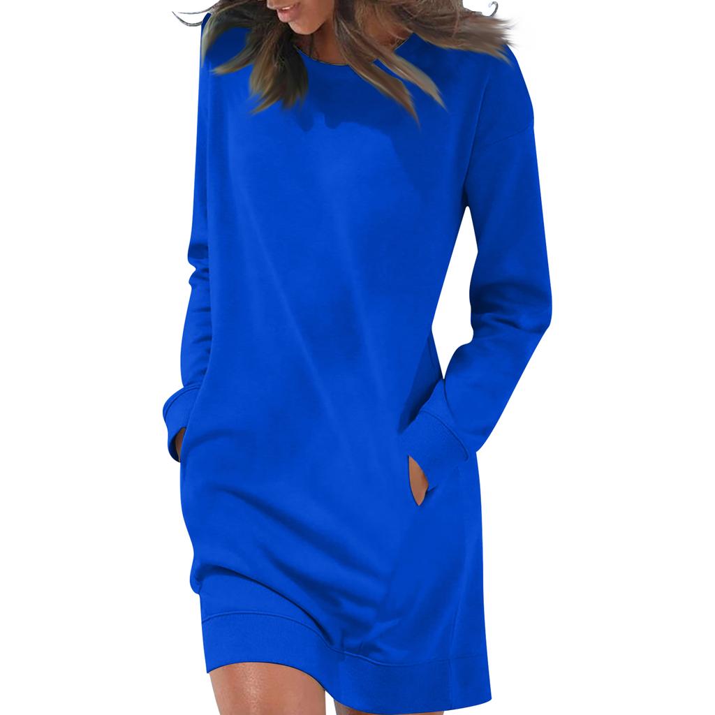 Vestito Casual da Donna a Maniche Lunghe con Girocollo e Tasche Multicolore