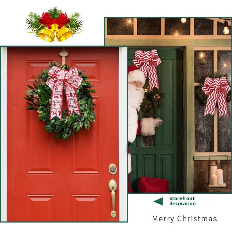 Red Christmas Ribbon Bows Hanging Decorations Bowknot Gift Christmas Tree Ornaments Xmas Party Decor  Year