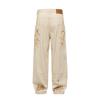Polka dot brushstrokes inkjet washed denim trousers scimitar profile three-dimensional patch bag loose men and women the same style