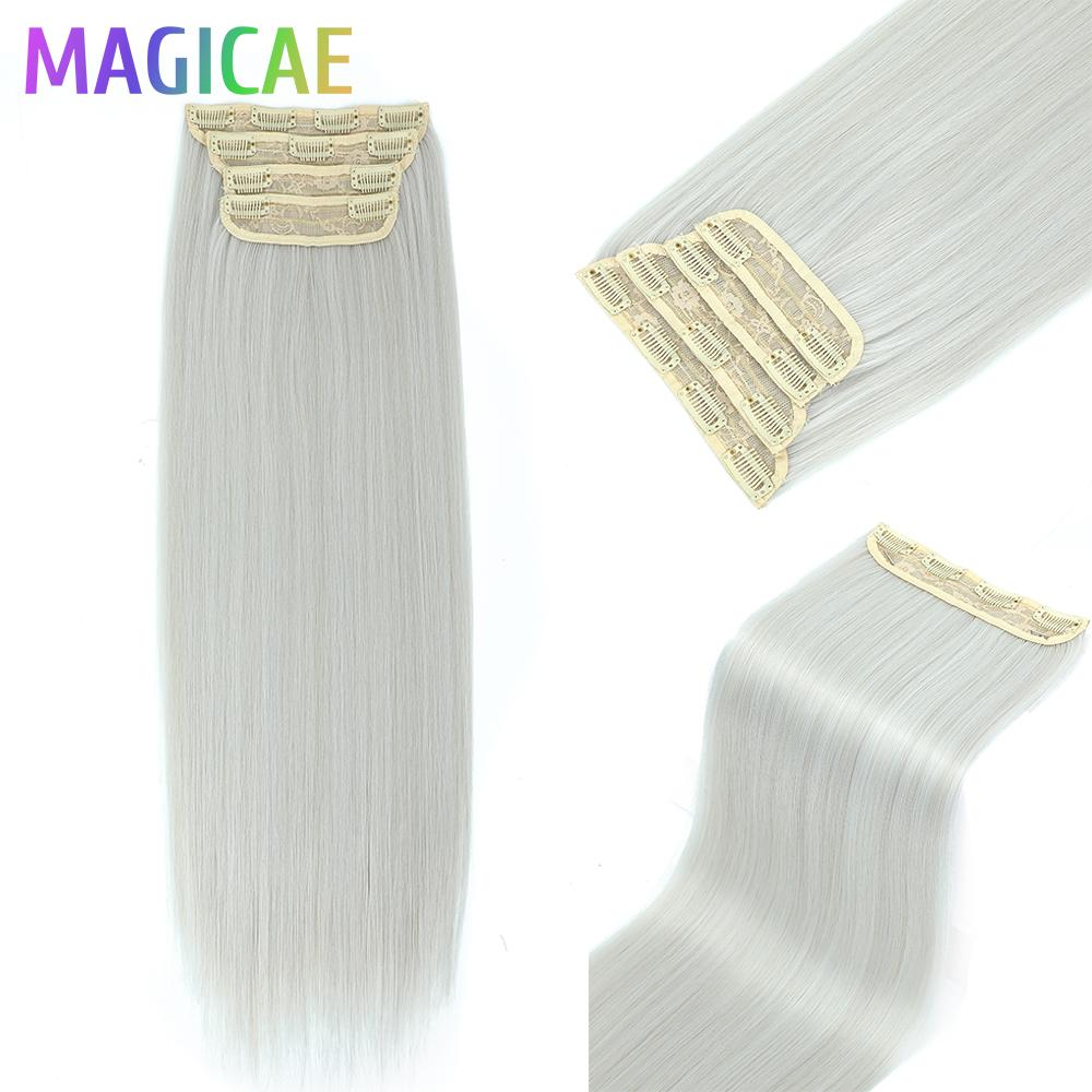 26Inch 4Clips In 200Gram Silky Straight Ombre Brown 12# Colored Highligh Blond P27/613 High Temperature Synthetic Hair Extension
