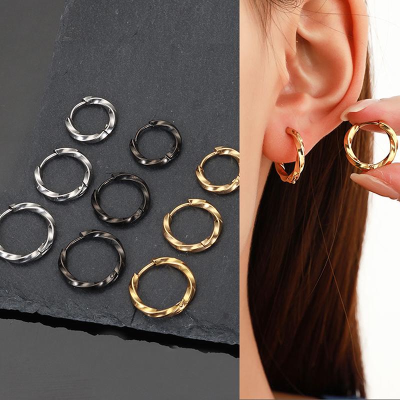 1 Coppia Nero Argento Oro Tonalità Acciaio Inossidabile Cerchio Orecchini Cerchio Rotondo Orecchino Uomo Donna Taglia Grande Iperbole Gioielli 10-14Mm