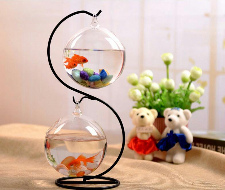 Stylish Iron Frame Glass Fish Tank & Hydroponic Vase for Desktop Decor