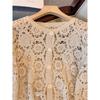 Autumn New European Plus size women clothing round Neck Single-Breasted Crochet Embroidered Hollow Long sleeve Cover up Vacation Sun Protection Shirt