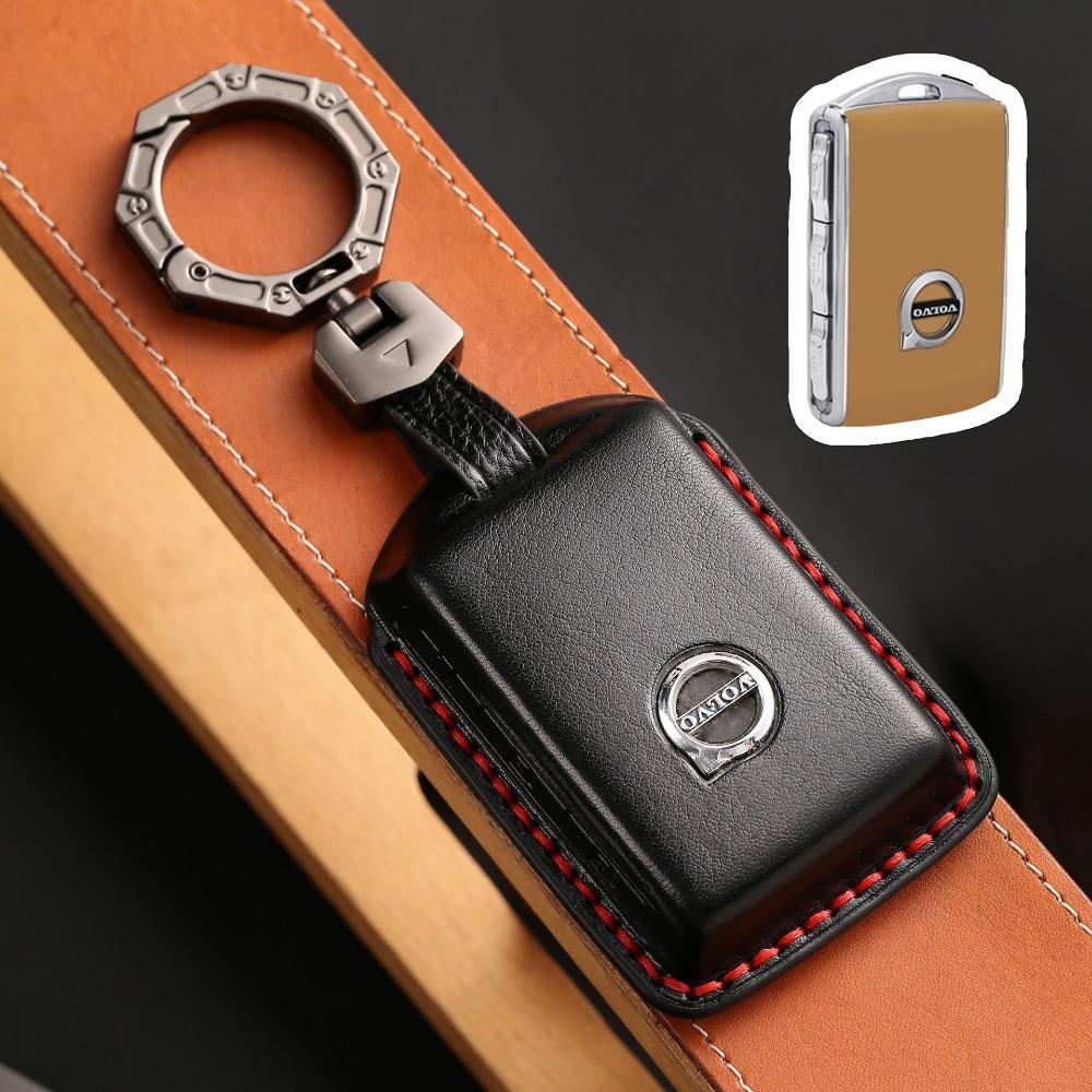 

Подходит для чехла для ключа автомобиля Volvo S90, высококлассного кожаного чехла для ключа XC60, защитного чехла ручной работы для XC90 чёрный