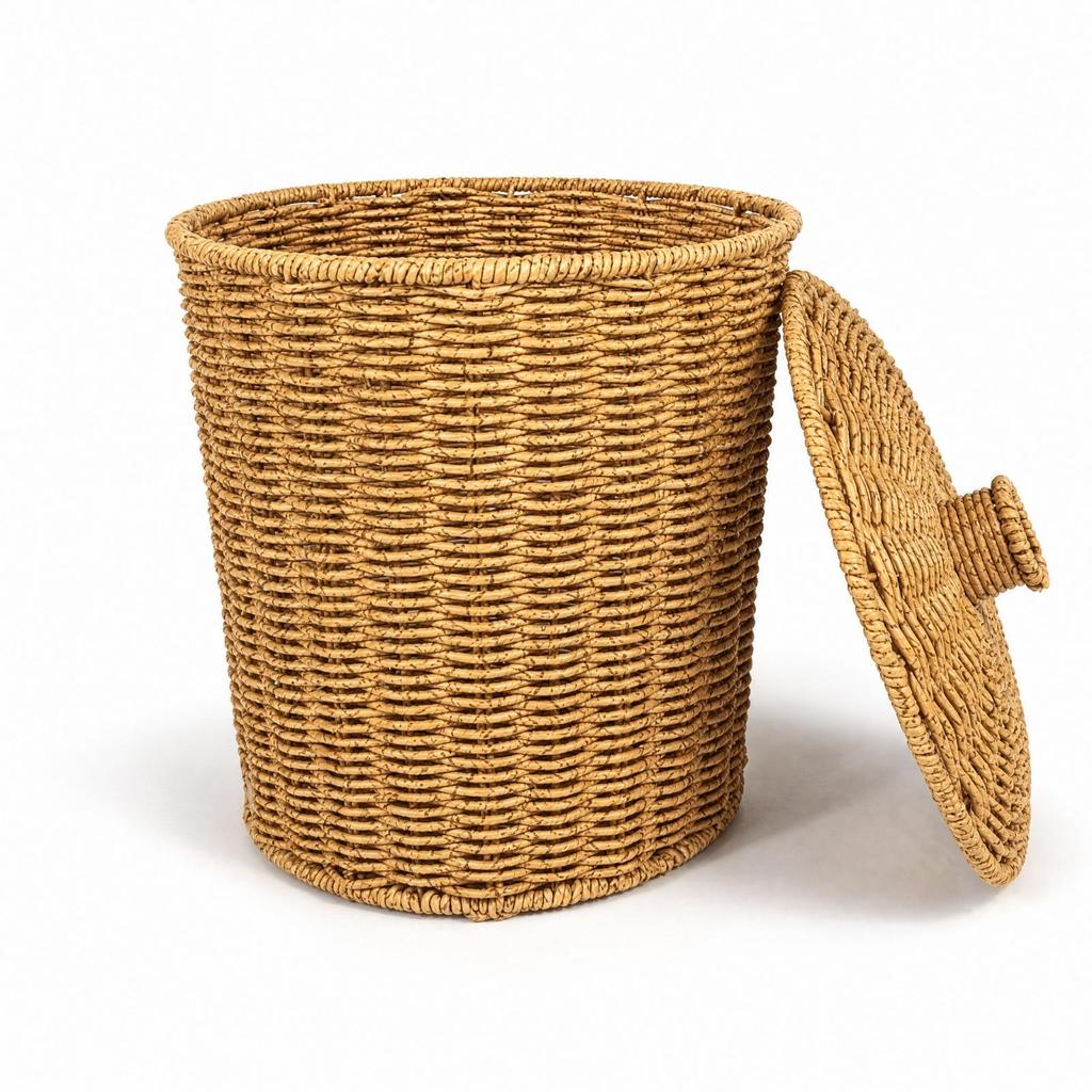 Woven Wastebasket Lightweight Cylindrical Tapered Waste Bin Decorative