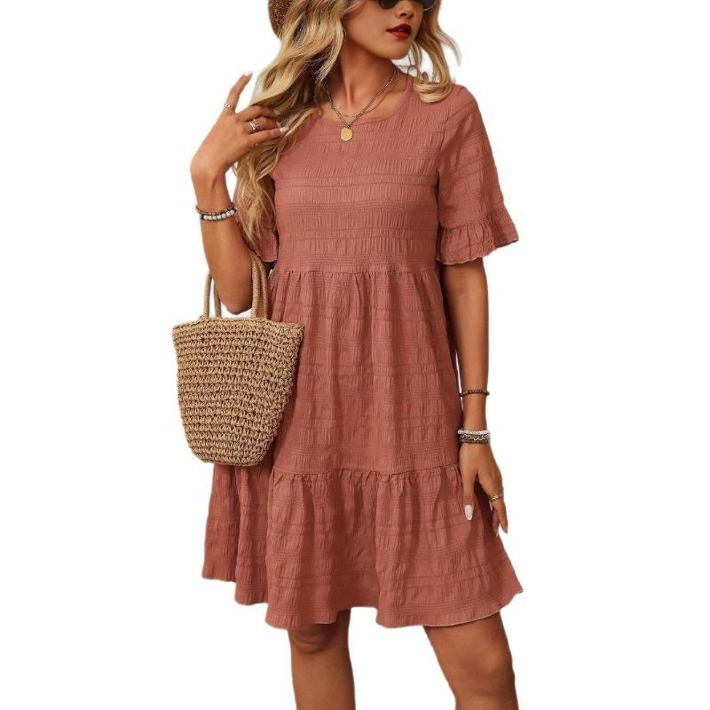 Women's Summer Casual Dress with Crew-neck and Flared Sleeves