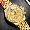 OLEVS Gold Men's Watches Skeleton Stainless Steel Chronograph Wristwatch Waterproof Luminous Luxury Brand Quartz Watch Men 9913