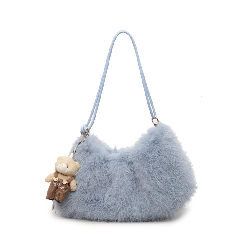 

Retro fashi crossbody bag versatile large capacity single shoulder bag highend niche bucket bag With pendant синий