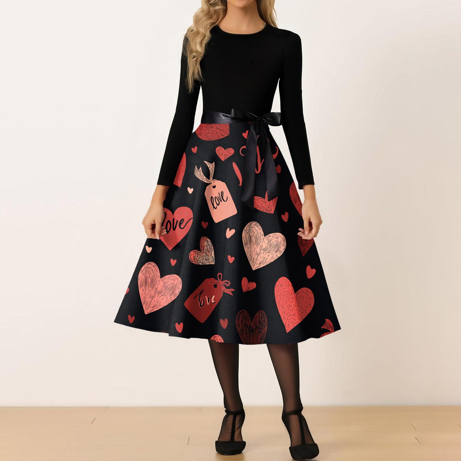 

Women s Casual Fashion Round Neck Valentine s Day Printed Retro Dress XL арбуз красный