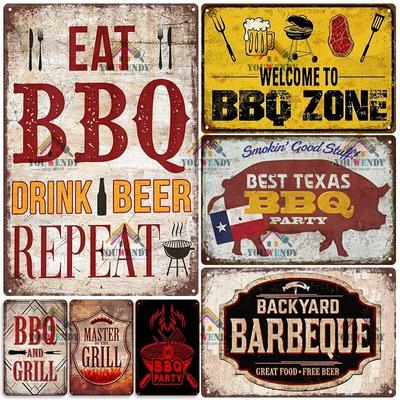 Retro DAD'S BBQ Metalen Tin Borden, Decoratieve Plaquette, Muurdecoratie voor Barbecue, Bar, Pub, Keuken, Feestzone, Vintage Metalen Plaat