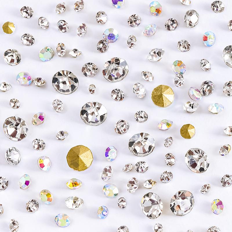 12 Grid White White Ab Pointed Bottom Rhinestone Set Ss3-Ss20 Nail Art Trinkets Glass Nail Art Pile Diamond Trinkets