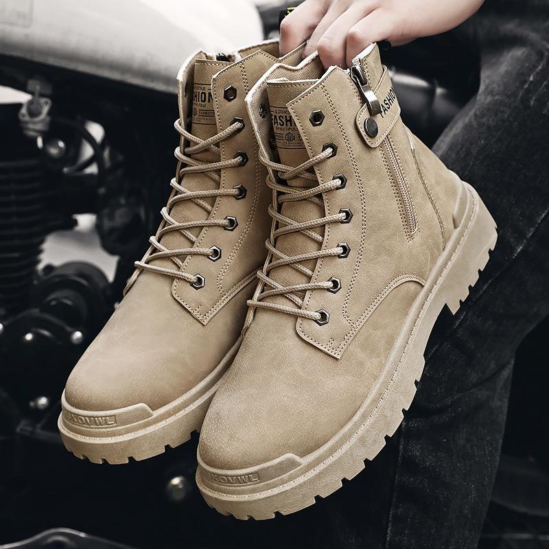 Dou Chuan winter new Martin boots men's British style black leather boots versatile casual trend high top boots
