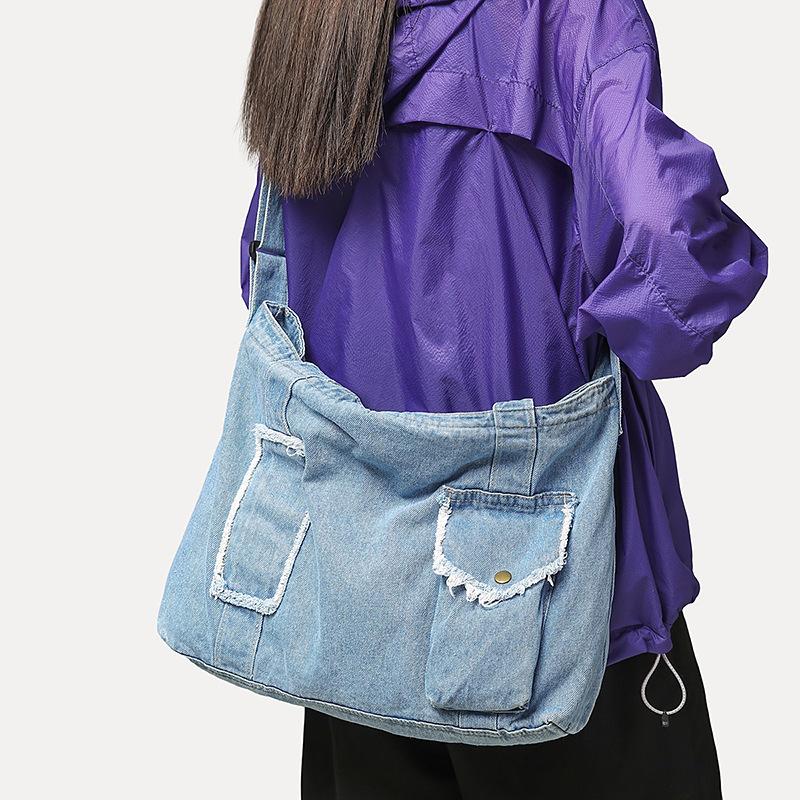 Denim Bag Large Capacity Messenger Bag Women'S Spring And Summer Harajuku Single Shoulder Function Mailman Tooling Bag