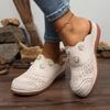 Spring Flat Slippers Women Fashion Round Head Deep Mouth Rhinestone Rivet Buckle Car Sewing Soft Soled Sandals