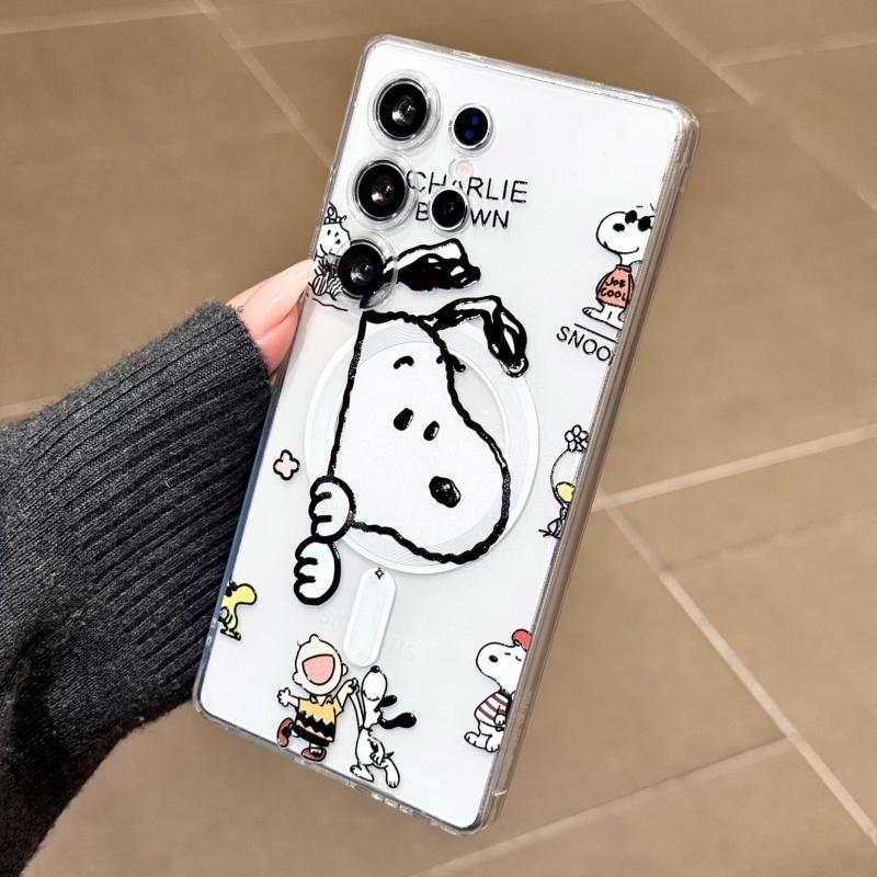 Funny Cartoon Cute Snoopy Magnetic Magsafe Wireless Charge Phone Case For Samsung S22 S23 S24 S25 S26 Ultra Plus Note10 Cover