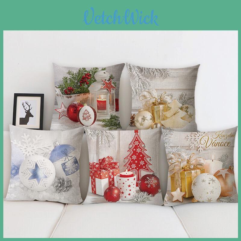 Luxurious 18" Merry Christmas Pillow Case Cotton Linen Cushion Cover For Home Decor