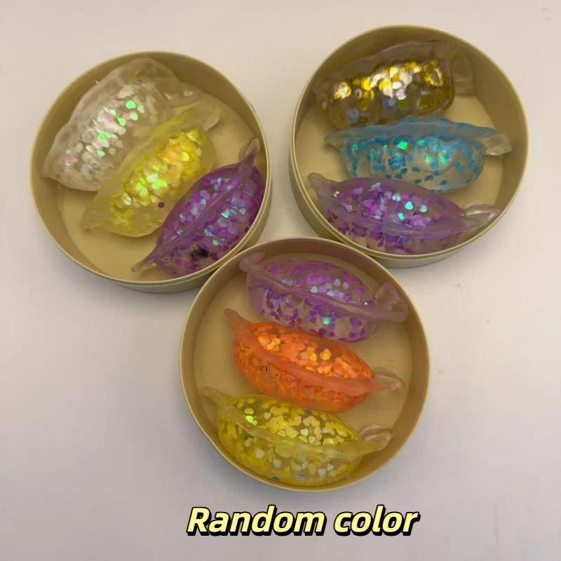 Anti Anxiety Dumpling Fidget Toys 3Pcs Glitter Transparent Pack With Steamer Sensory Toy for Work Break Relaxation