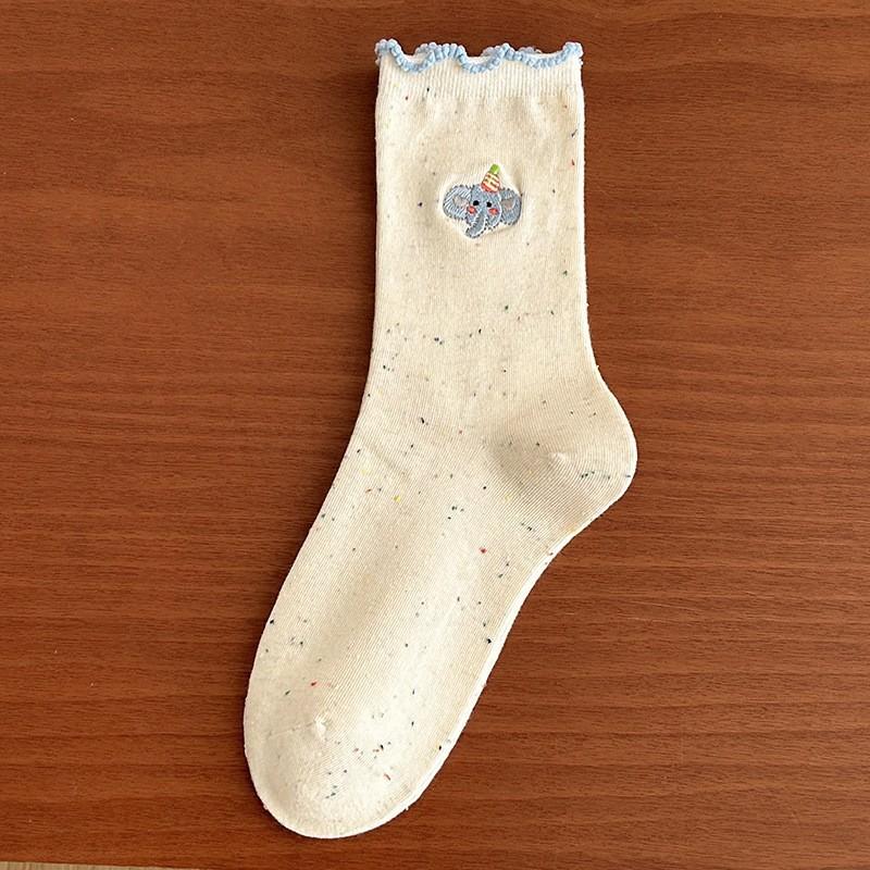 Socks Pure Cotton Stacking Socks Season Idea Yarn Cute Cartoon Embroidered Fungus Edge Cotton Medium Tube Socks
