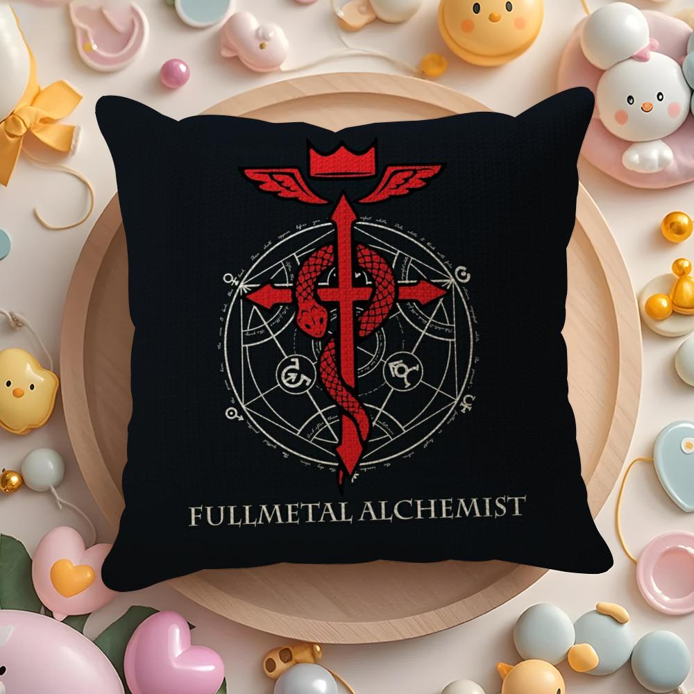 F-Fullmetal A-Alchemist Cushion Cover Linen Organic Fabric Double-Sided Printing Breathable Pillow Case Sofa Home Decor Gift