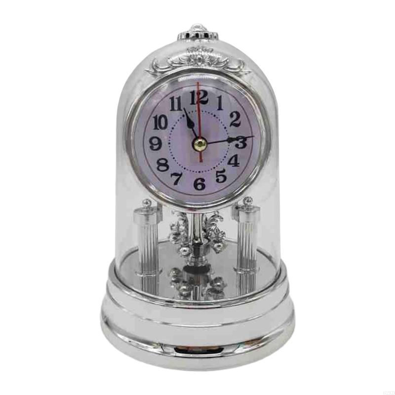 62KD European Retro Table Clock Antique Round Quiet Alarm Clock Desk Clock with Clear Clock Cover for Bedroom Home Decors