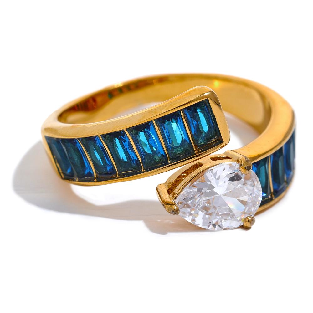 Yhpup High-Grade Colorful Shiny Cubic Zirconia Stainless Steel Gold Color Luxury Ring 18K Plated Fashion Finger Jewelry Women