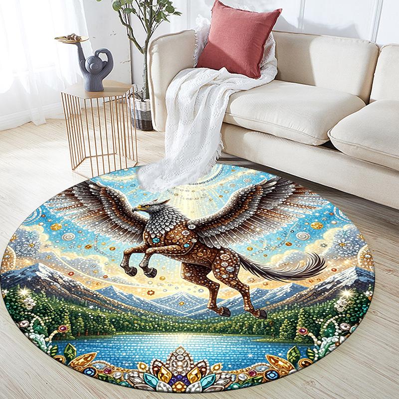 Diamond Style Animals,Round Area Rug,Carpet Rug for Living Room Bedroom Sofa Playroom Decor,Non-slip Floor Mat 80cmx80cm