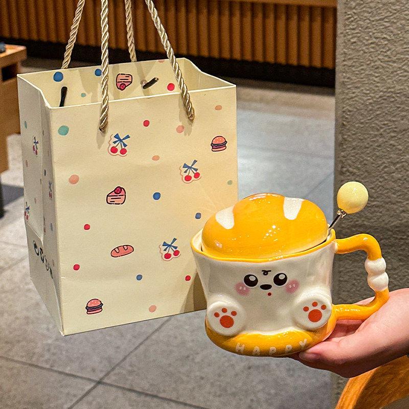 Cute Bread Ceramic Mug: Practical Souvenir for Boys & Girls with Creative Gift Box