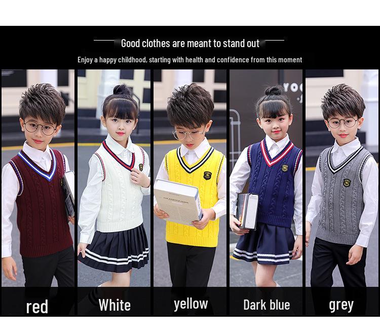 Children's Pure Cotton Preppy Knit Sweater Vest - Sleeveless Spring/Autumn School Uniform Style