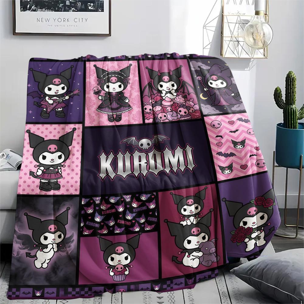1PC Kuromi Print Flannel Blanket, High quality All Seasons, Home Decor, Warmth and Comfort, Perfect for Christmas Gifts