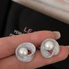 Light Luxury Pearl Stud Earrings Rhinestone Women Ear Jewelry Bright Pearl Ear Studs  Girls
