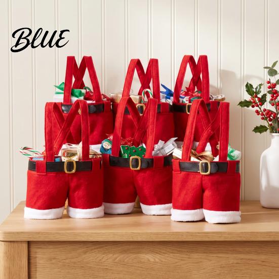Festive Party Souvenir Bags Christmas Santa Pants Gift Bag, Red Plush Candy Tote with Handles Tree Hanging Decor for Wine Bottle, Holiday Favor