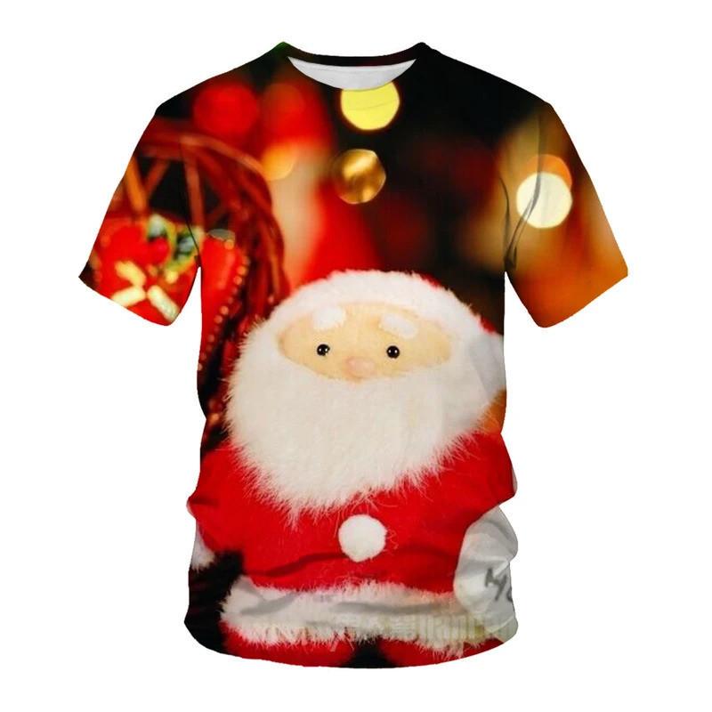 Santa Claus, Christmas Tree, Snowman, Printed Holiday Party, Men's Unisex Fashion T-shirt, Children's Round Neck Casual Short Sleeved Shirt