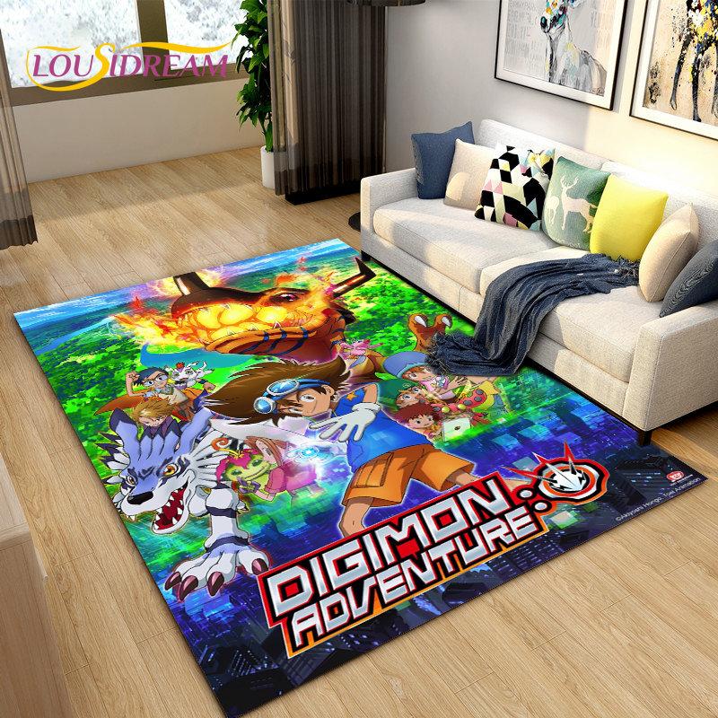 

Ковер с изображением мультфильма «Приключения дигимонов» большой, ковер для гостиной, спальни, дивана, коврика, украшения, нескользящий напольный коврик 3D 60x90cm