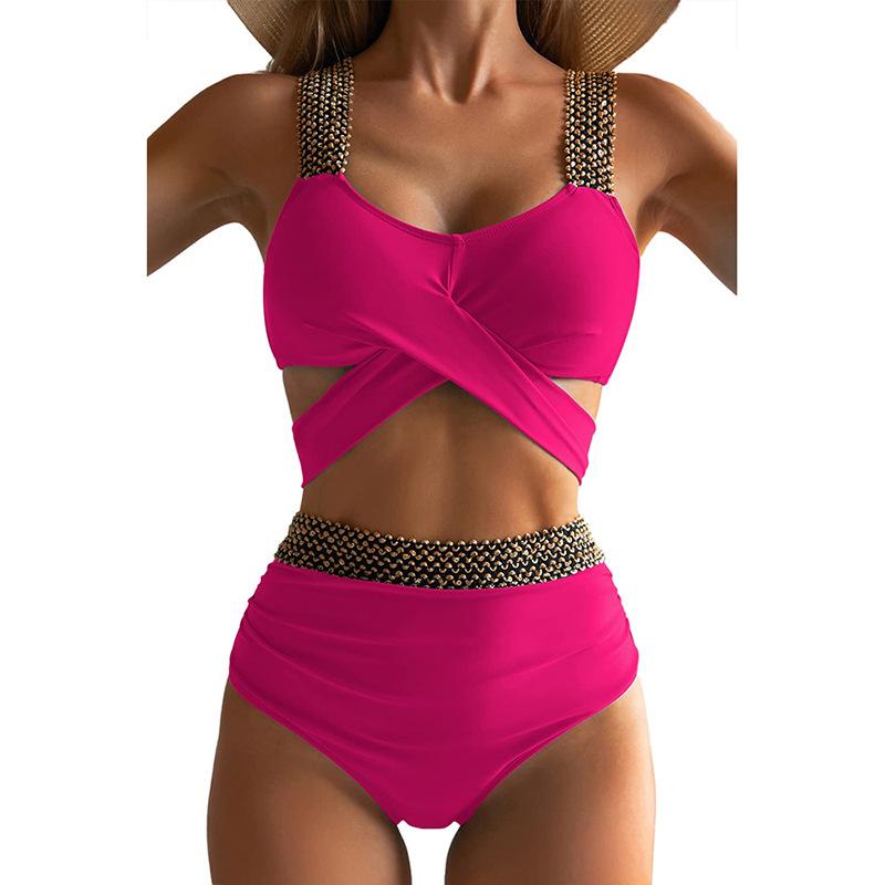 Women’s Front Cross Bikini Swimsuit, Sexy Tight-Fit Two-Piece Swimwear, Backless Tankini Bathing Suit