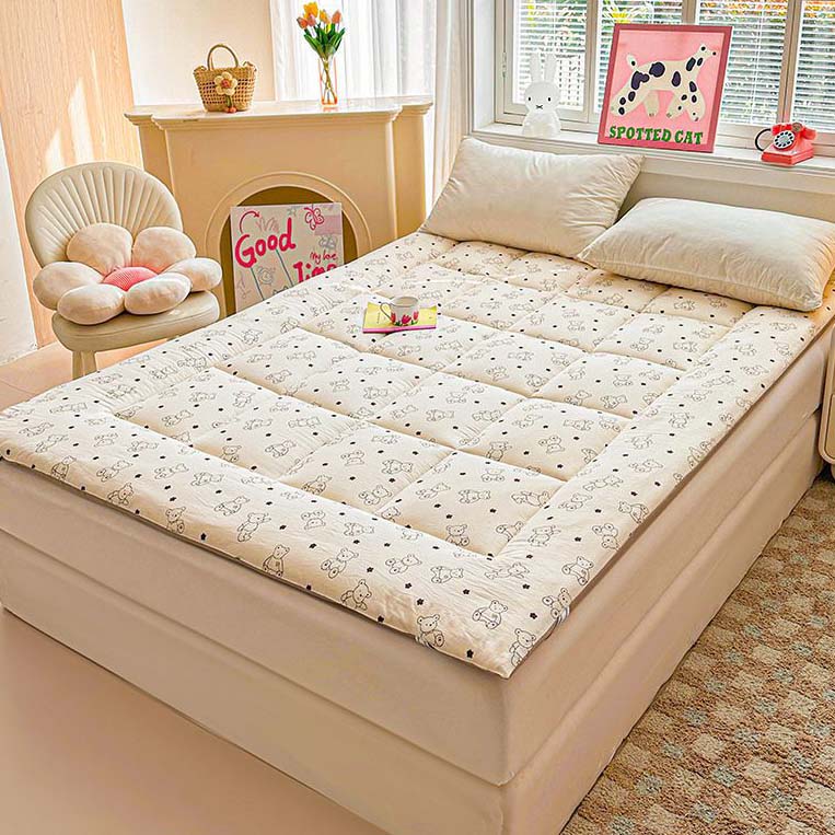 WTEMPO Printed Smooth Surface Foldable High Quality Soft Cotton-filled Mattress All Seasons Thick Bedroom Tatami School Dormitory Bed Mattress Pad