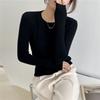 Autumn and winter new simple and versatile knitted bottoming shirt women's soft waxy temperament slim-fitting round neck pullover sweater inner