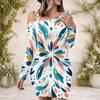 Women Plus Size One Shoulder Long Sleeve Multicolor Printed Bodycon Mini Dress