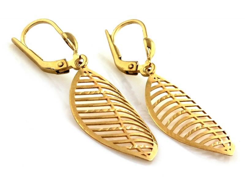 Gold hanging earrings 333 openwork leaf shape modern design for her