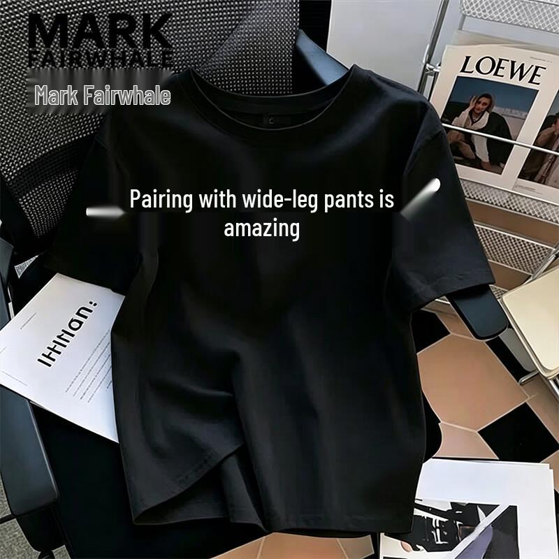 MARK FAIRWHALE Women s Pure Cotton Straight Shoulder Round Neck T-shirt 2XL чёрный