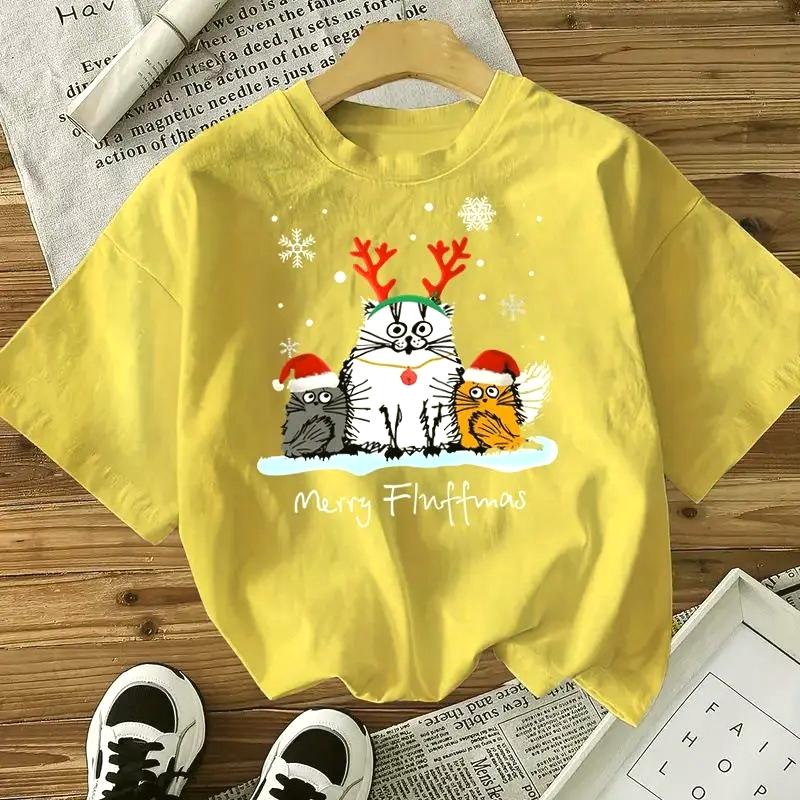 New Christmas ShortSleeve TShirts Santa Claus and Reindeer Prints Short Sleeve Roundneck Soft Women Daily Wear Clothing