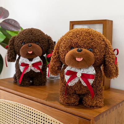 Milk Cute Bow Curly Hair Teddy Dog Plush Toy Girl Accompany Cute Pet Grab Doll Machine Ground Marketing Gifts