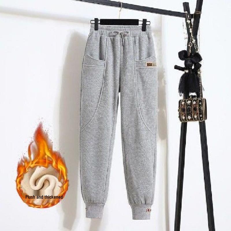 Women's Velvet Fleece-Lined Jogger Pants - Casual, Loose-Fit Harem Style