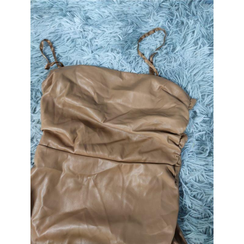 Export Single Lu's Sling Pu Silm Slim Looking Ruched Elegance Beautiful All-Match Sheath Sexy Pure Desire Dress Women