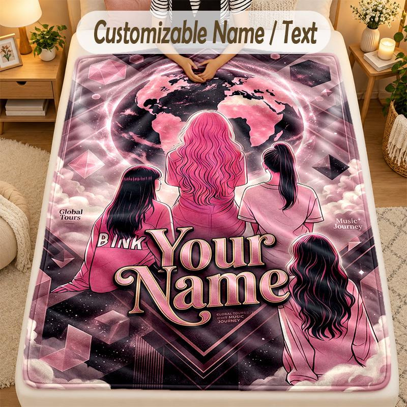 Flannel BlanketBLACKPINK Custom Name Text Personalized Soft Warm Throw Blanket Home Decor Gift