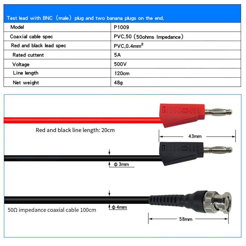 BNC to Dual Banana Hole Test Leads Cable for Lab and Industrial Applications