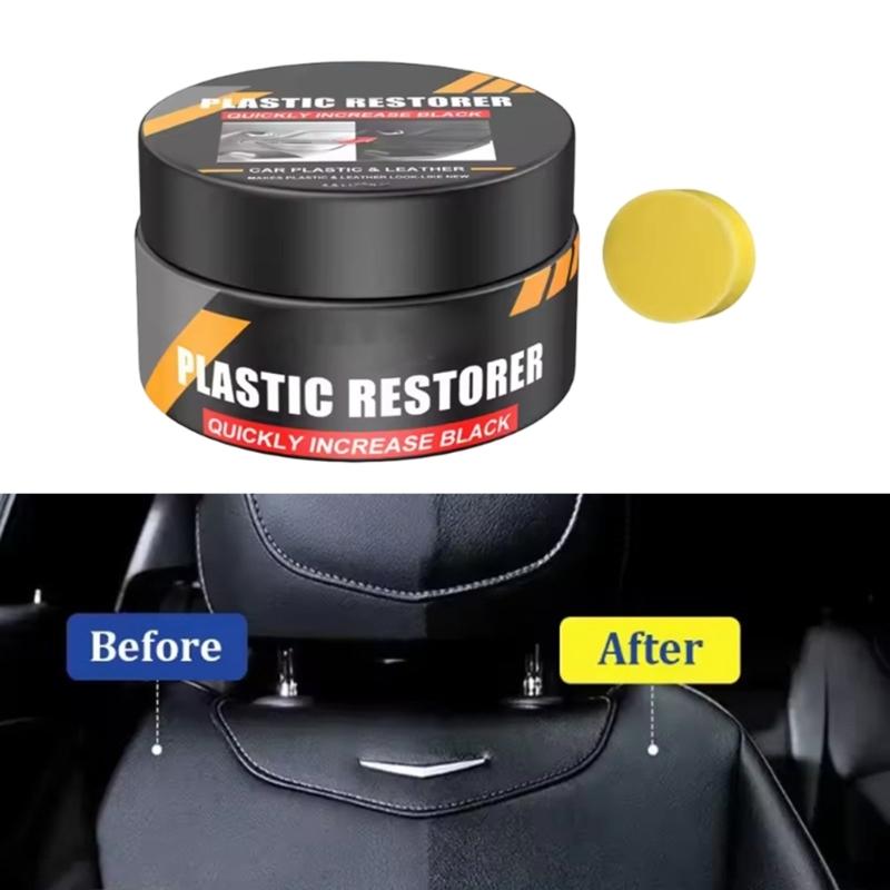 Armaturenbrett-Restaurationscreme für Kunststoff- und Lederausstattung im Auto-Innenraum, Aufwischbare Pflegapaste mit Schwamm für Detailarbeiten an Mittelkonsole und Verkleidungen