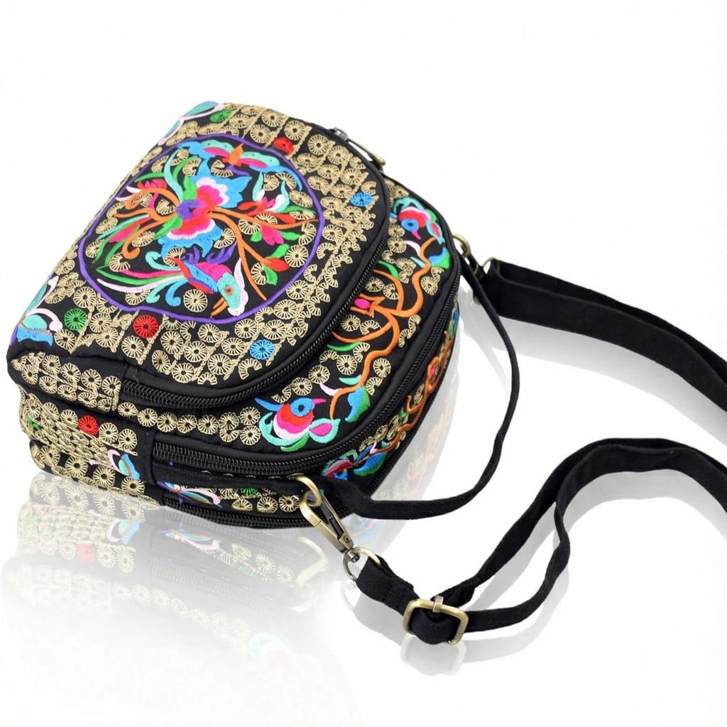 Ethnic Style Embroidered Phone Bag With Zipper For Daily Use
