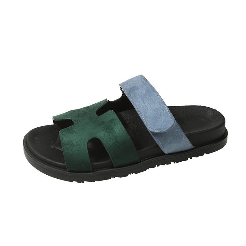Classic large size slippers women's one-word color matching casual versatile thick-bottomed Velcro fashion beach cool slippers